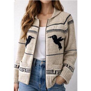 Triple Five Soul Zip Sweater Sparrow Knit Beige Black Women’s Large